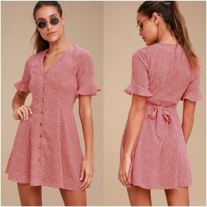 LULU’S Castana Rust Red Print Button Up Dress